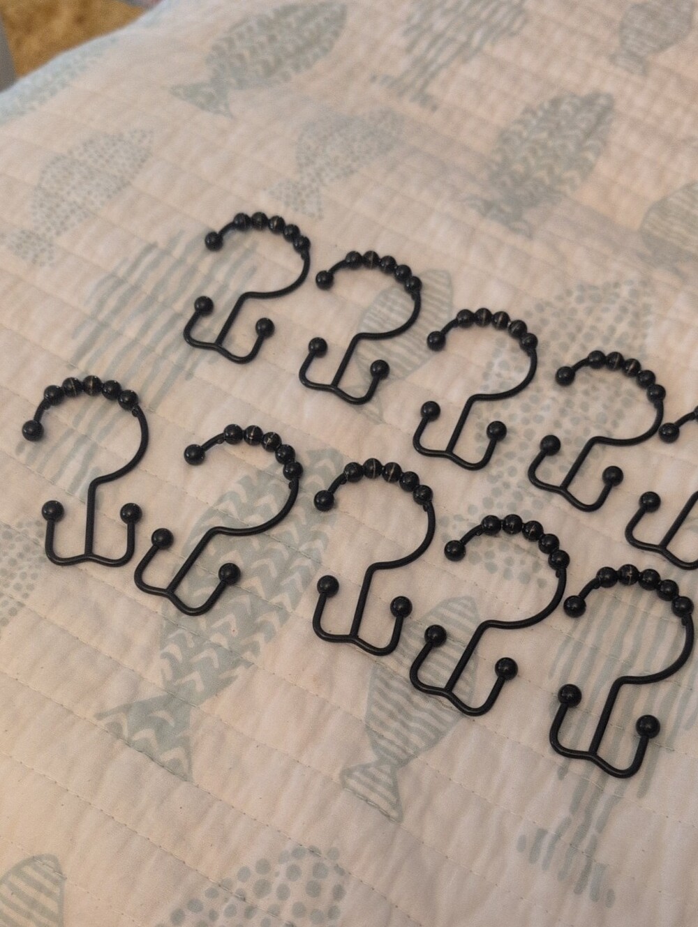 Black Beaded Shower Curtain Hooks - Set of 12